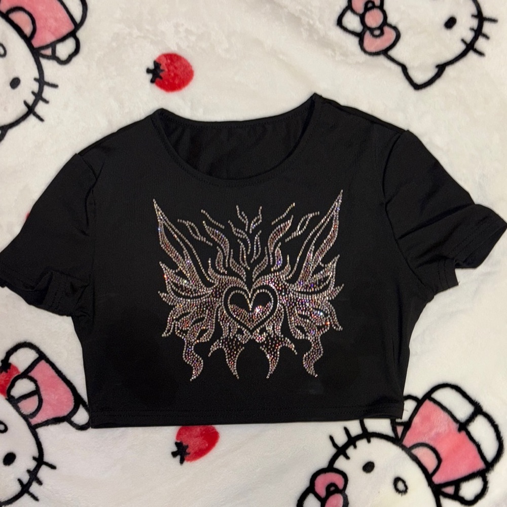 SHEIN Black Top with Rhinestone Accents